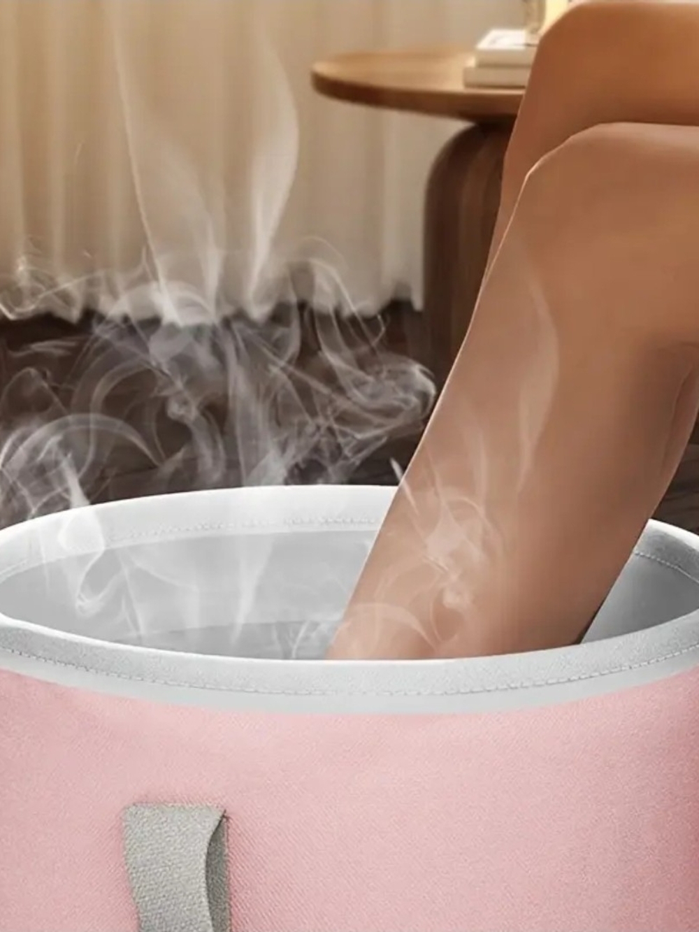 Portable Pink Foot Soak Spa Bucket with Gray Trim